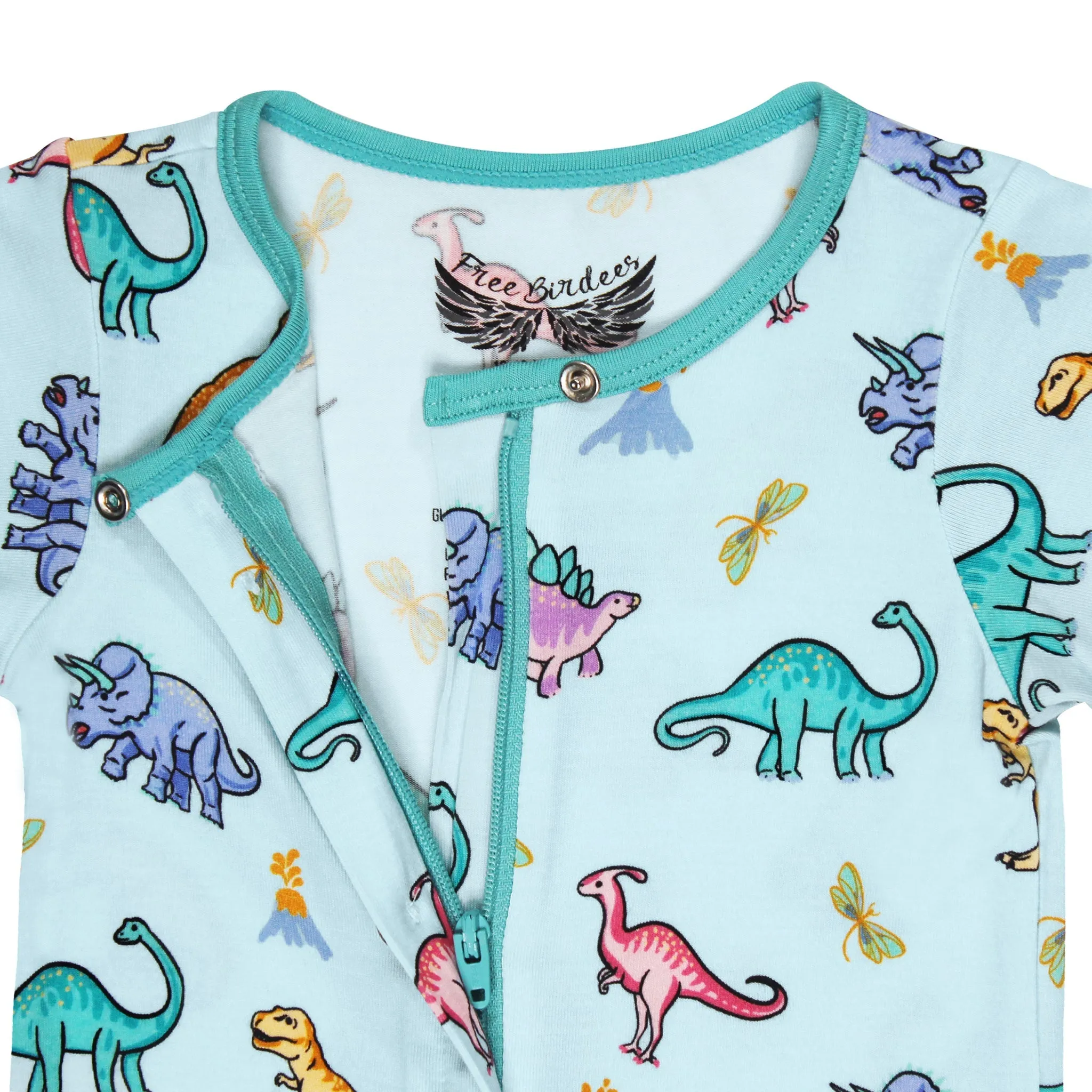 Rawr Your World Dinos & Dragonflies Short Two-Way Zippy Romper with Faux Buttons (0-3T)