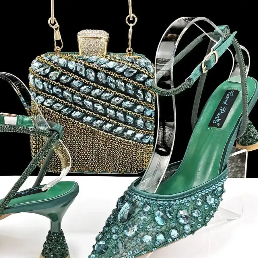 Rhinestone High Heel Sandals Handbag Set