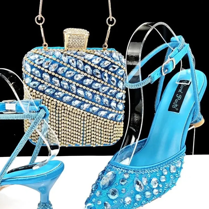 Rhinestone High Heel Sandals Handbag Set