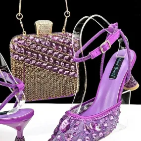 Rhinestone High Heel Sandals Handbag Set