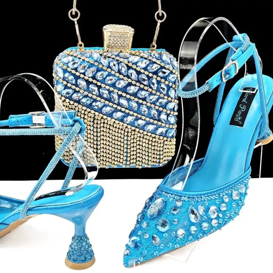 Rhinestone High Heel Sandals Handbag Set