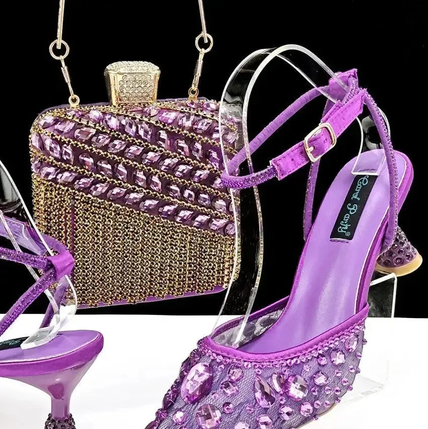 Rhinestone High Heel Sandals Handbag Set