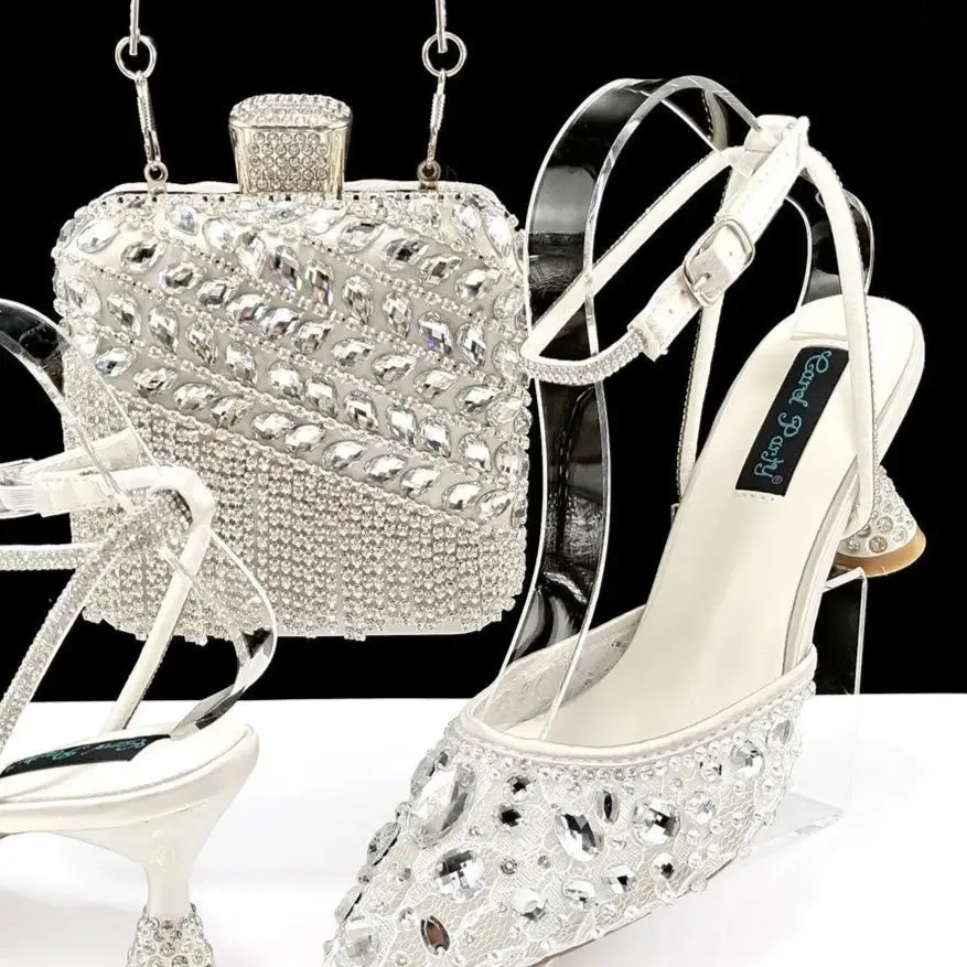 Rhinestone High Heel Sandals Handbag Set
