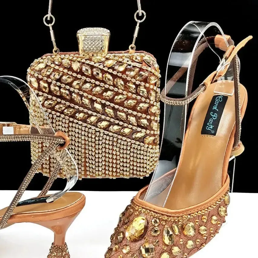 Rhinestone High Heel Sandals Handbag Set