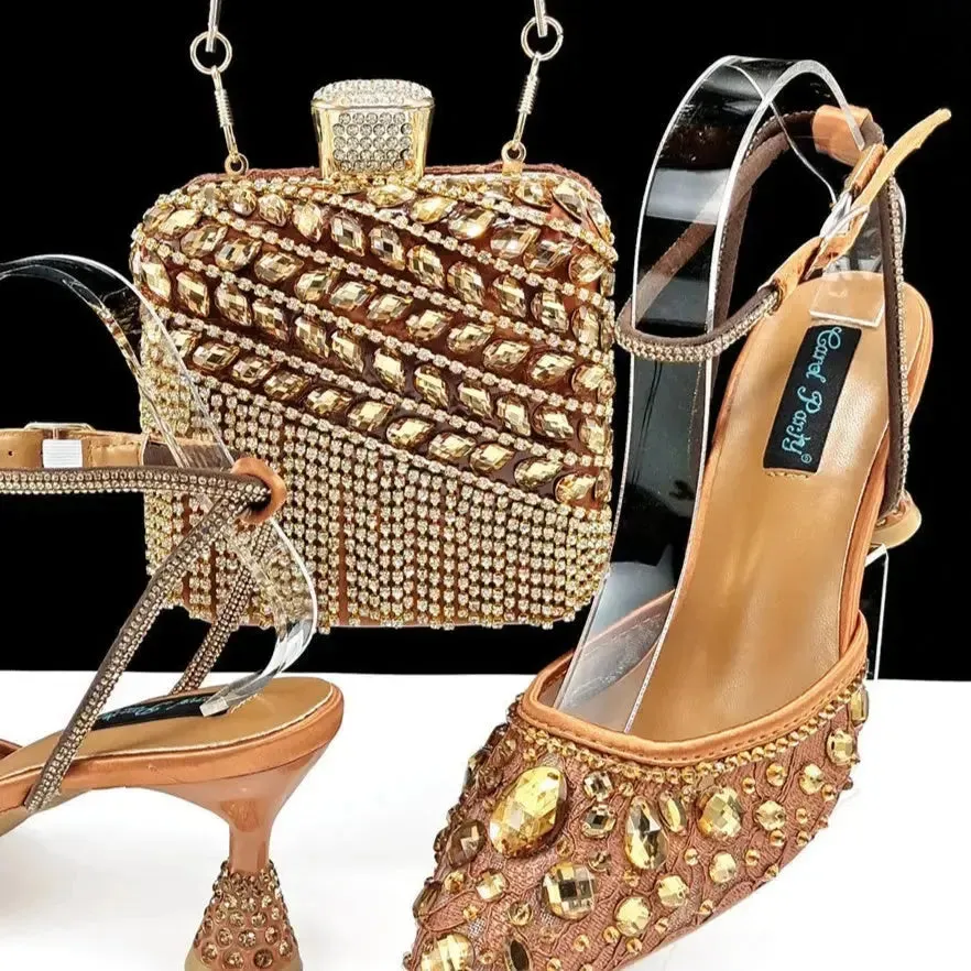 Rhinestone High Heel Sandals Handbag Set