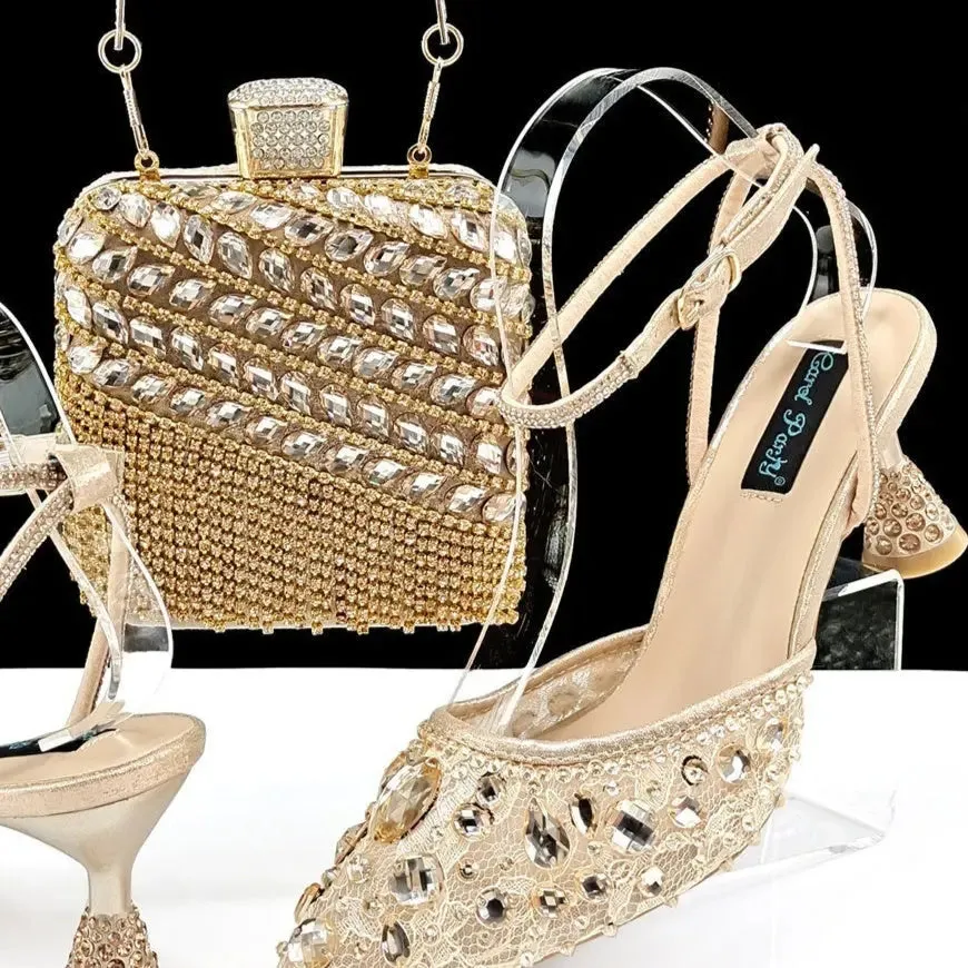 Rhinestone High Heel Sandals Handbag Set
