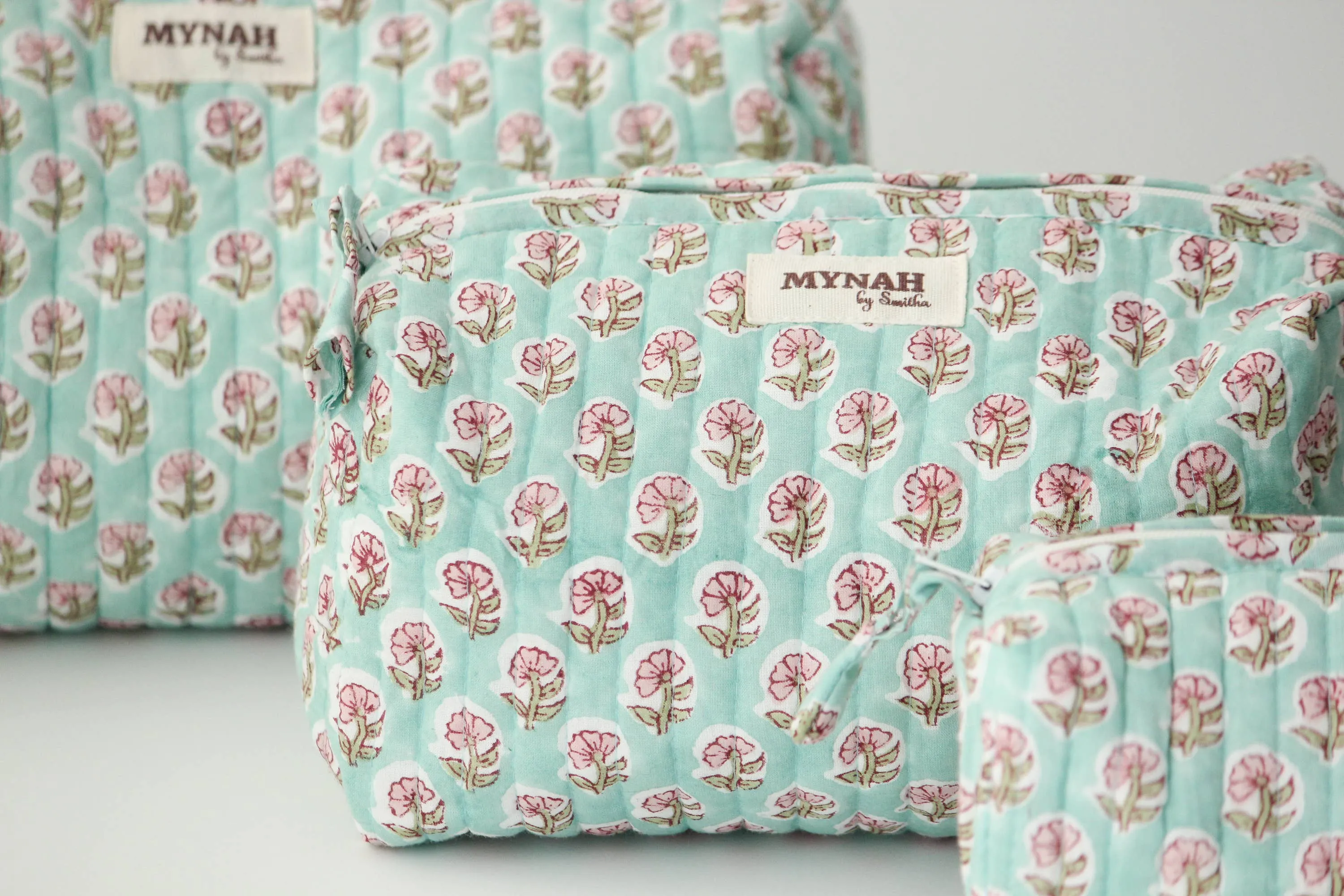 Set of 3 Mint floral print travel bag
