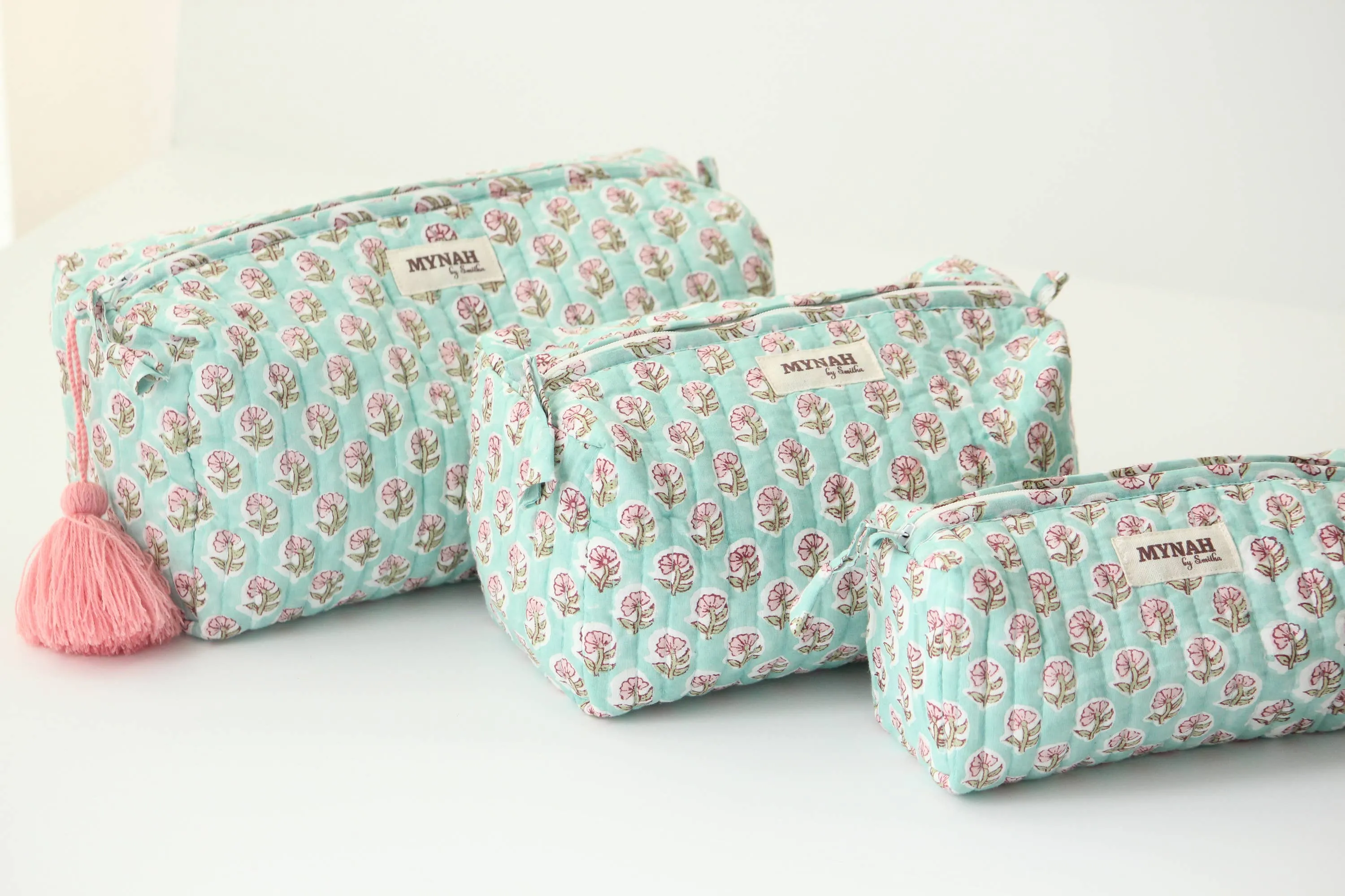 Set of 3 Mint floral print travel bag