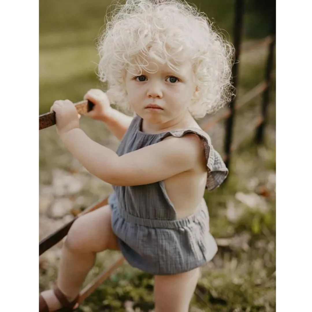 The Simple Folk: The Ruffle Romper - Lead Grey