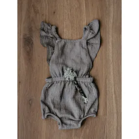 The Simple Folk: The Ruffle Romper - Lead Grey