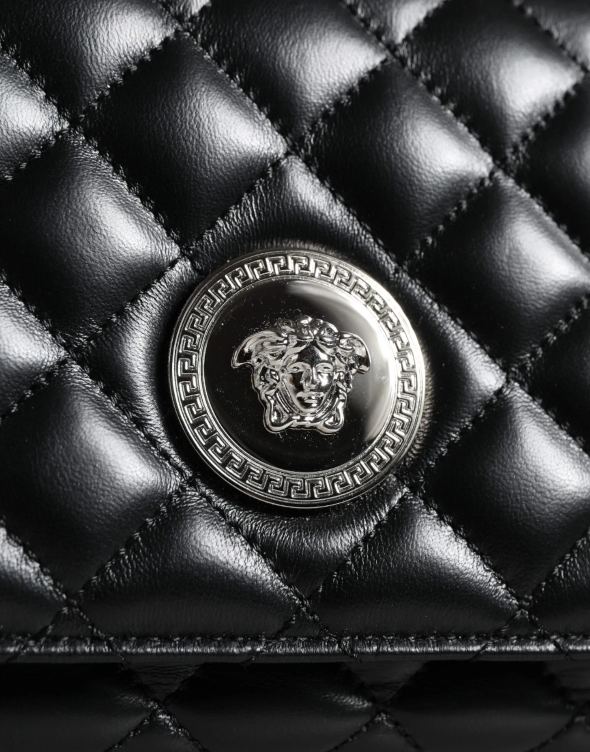 Versace Black Quilted Lambskin Leather Crossbody Bag