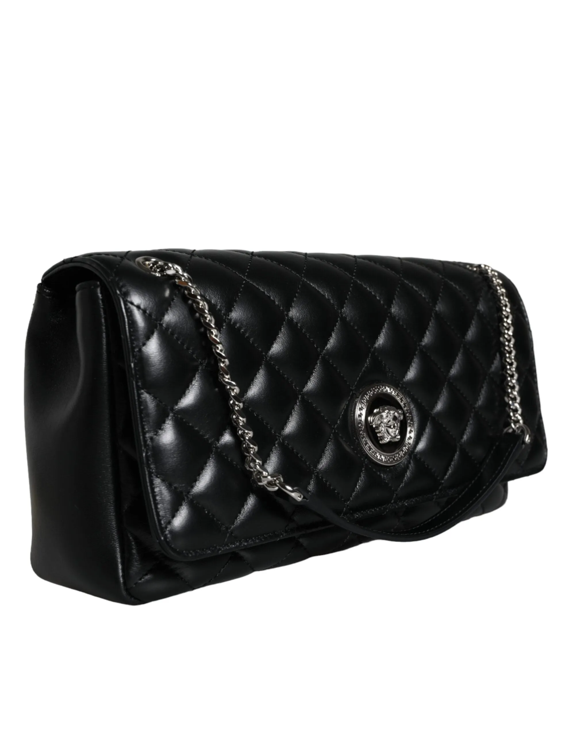 Versace Black Quilted Lambskin Leather Crossbody Bag