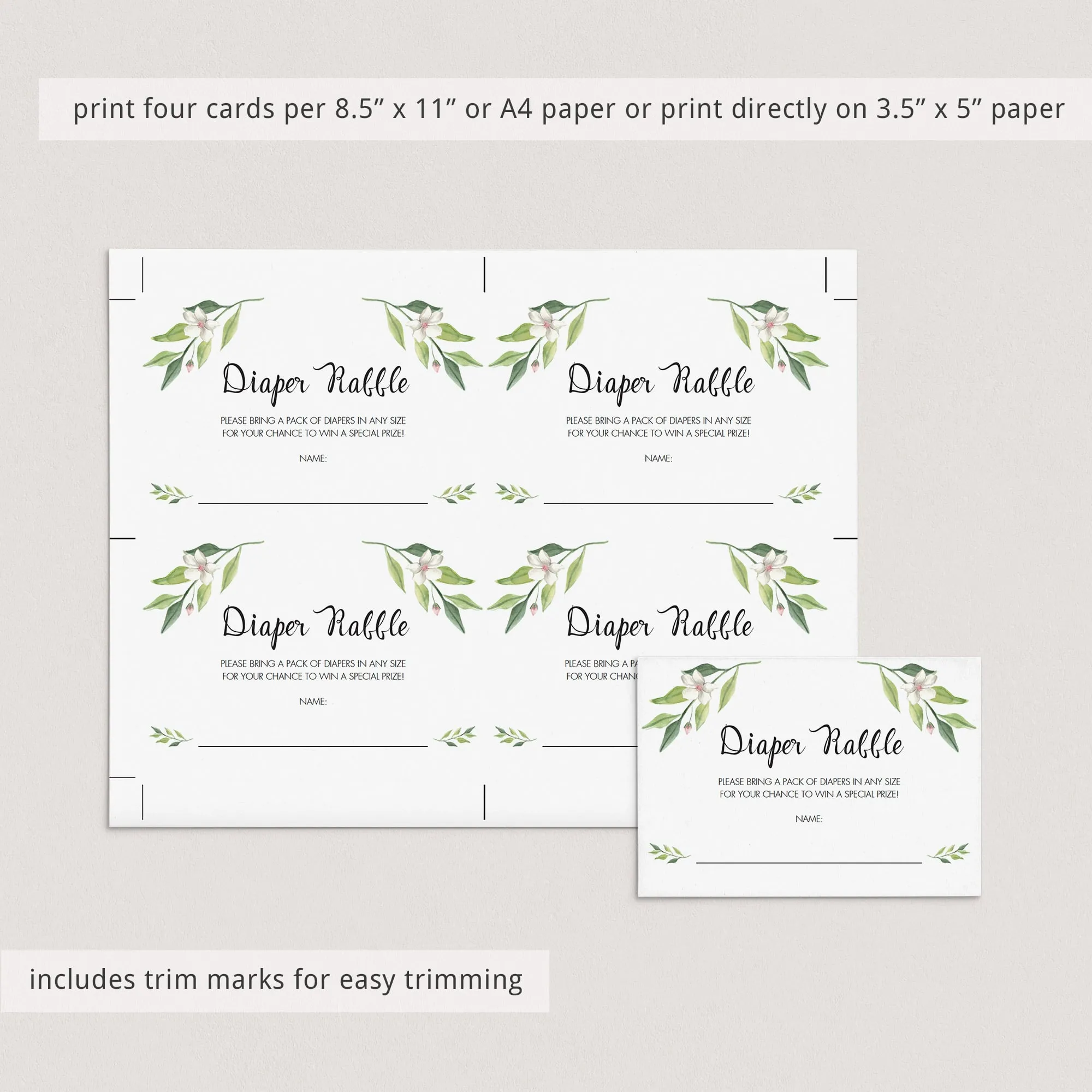 Watercolor Green Foliage Diaper Raffle Ticket Printable