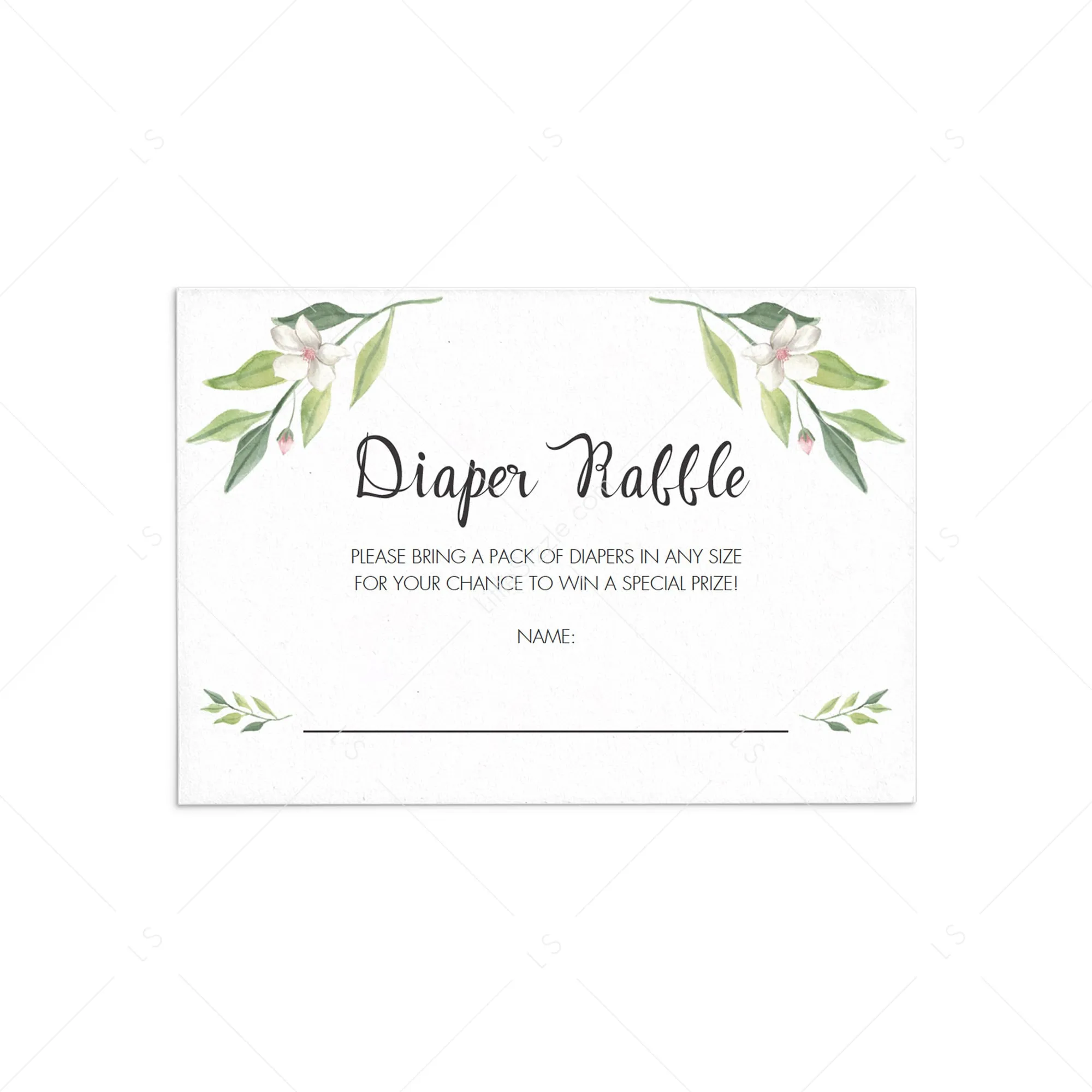 Watercolor Green Foliage Diaper Raffle Ticket Printable