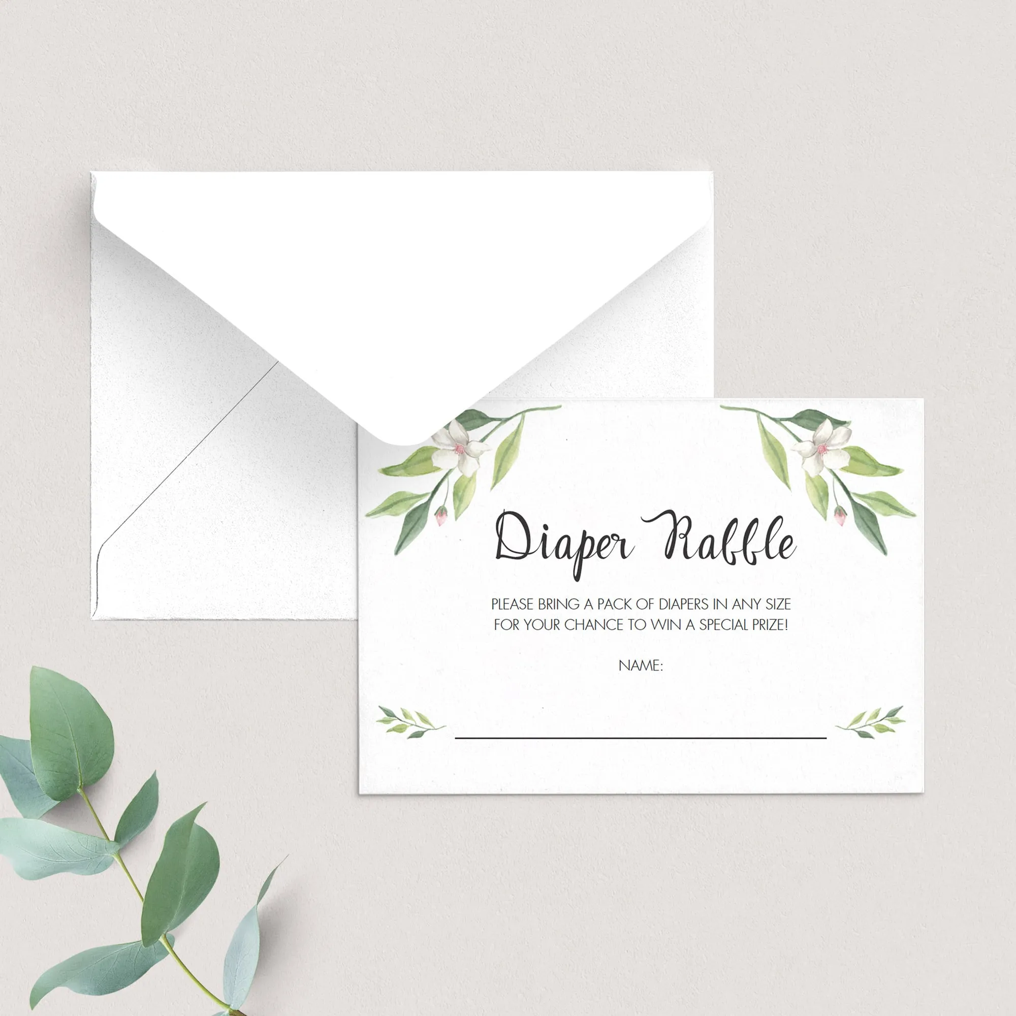 Watercolor Green Foliage Diaper Raffle Ticket Printable