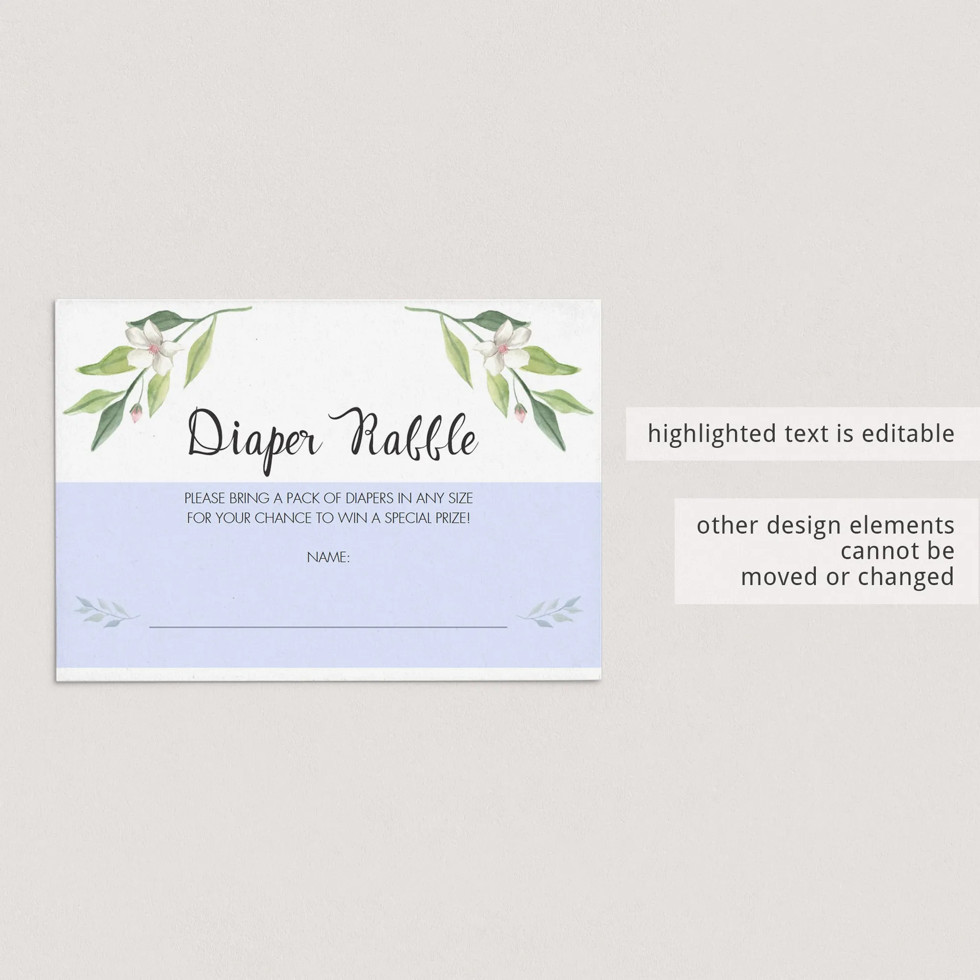 Watercolor Green Foliage Diaper Raffle Ticket Printable