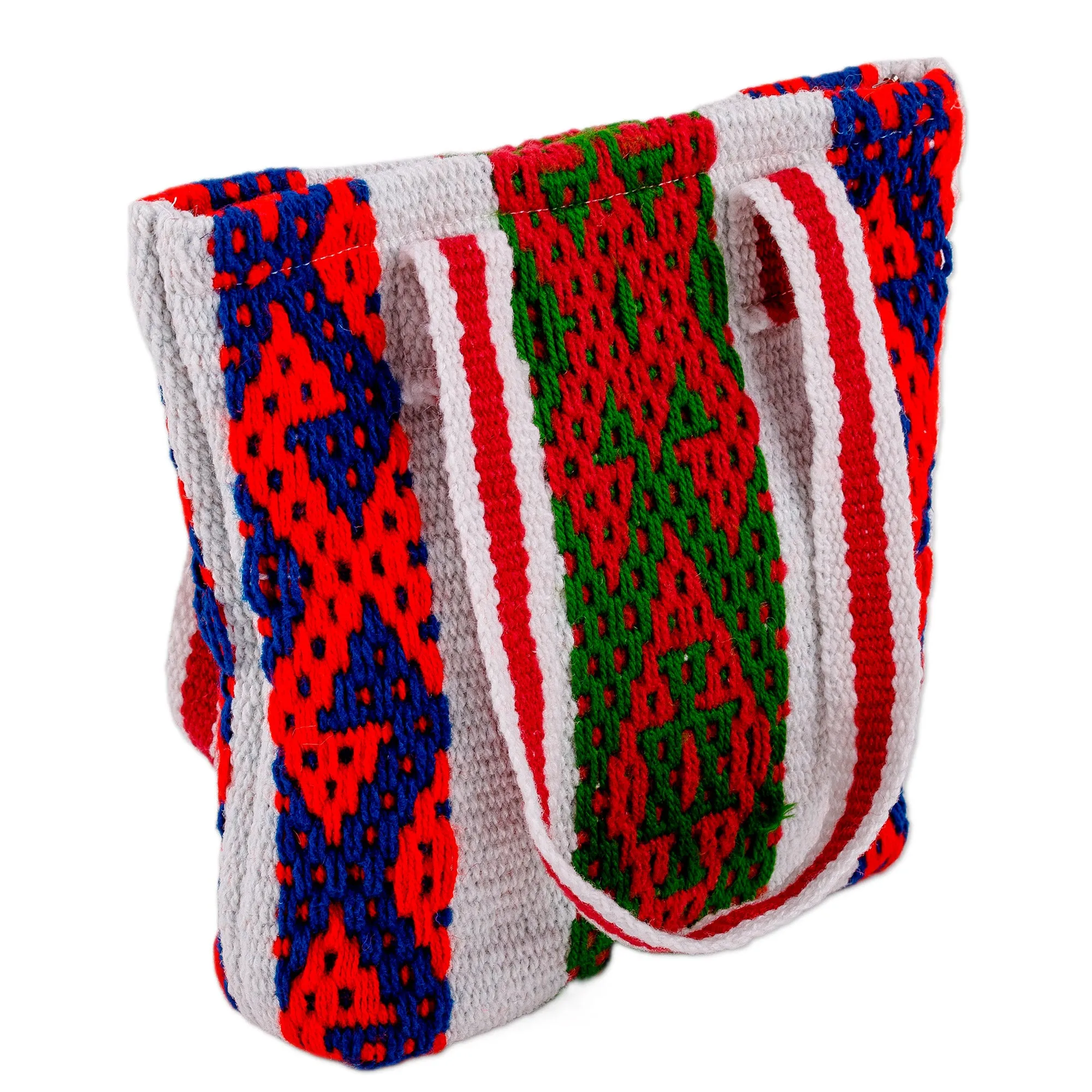 Woven Striped Geometric Patterned Cotton and Wool Tote Bag - Days of Traditions | NOVICA