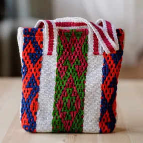 Woven Striped Geometric Patterned Cotton and Wool Tote Bag - Days of Traditions | NOVICA