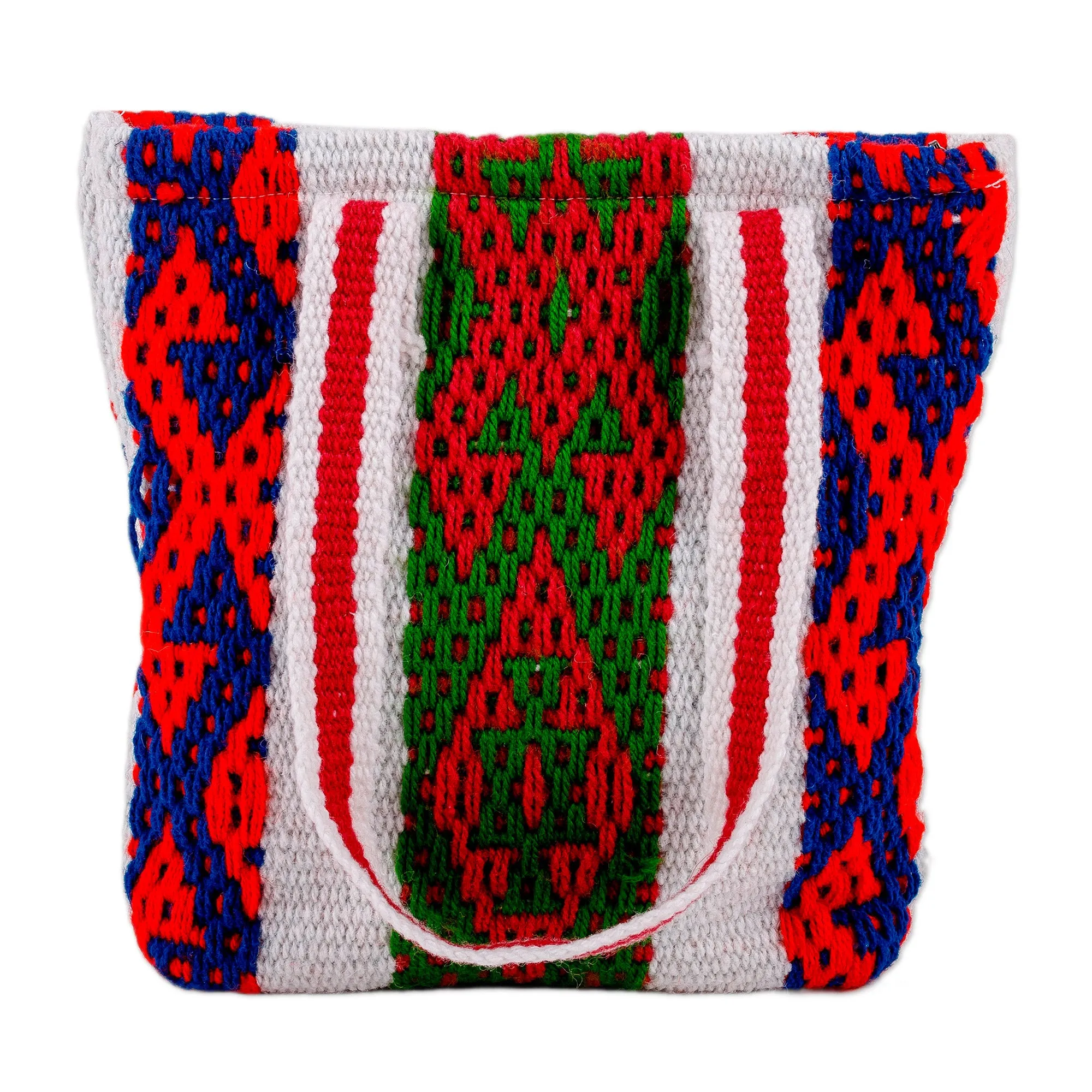 Woven Striped Geometric Patterned Cotton and Wool Tote Bag - Days of Traditions | NOVICA